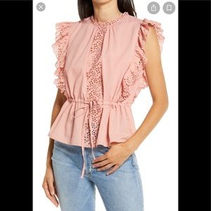 Leah Ruffle Eyelet Trim Cinched Top
